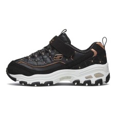 Skechers 1.0 Low Top Kids Lifestyle Shoes Black Gold Teenagers 28.5
